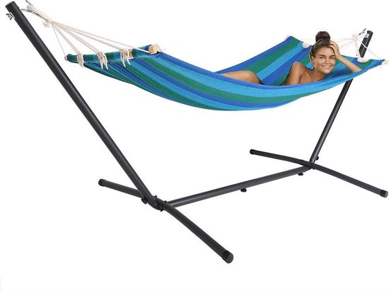Detex Hangmat Incl. Metalen Frame - Veerkrachtig Robuust - Blauw