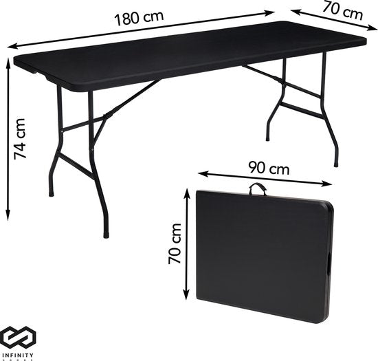 Infinity Goods Inklapbare Tafel - Vouwtafel - 180 x 70 x 74 cm - Campingtafel - Tuintafel - Draagbaar - Zwart