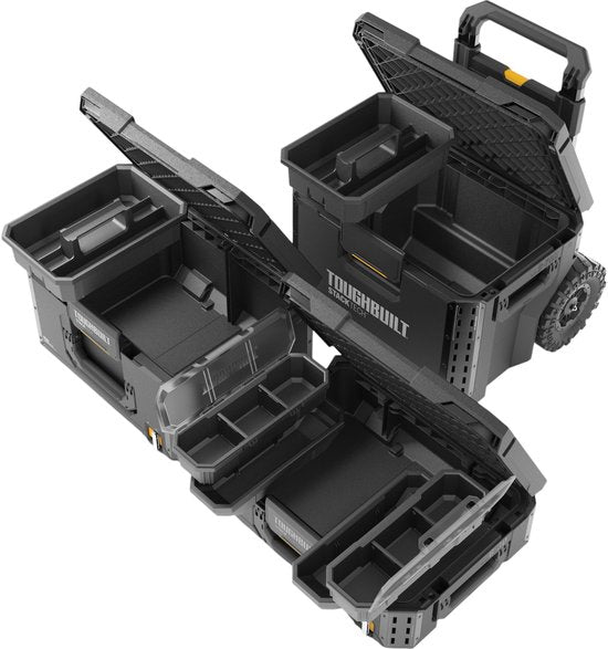 Toughbuilt StackTech Set Gereedschapskist Opbergruimte met wielen 3 st. ( TB-B1S3-B70R ) IP65 + 2x StackTech Gereedschapskist Zwart
