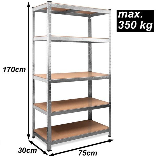 Monzana Stellingkast Set van 2 - 5 planken 175x75x30cm 350kg - Zilver