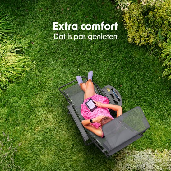 LifeGoods Opvouwbare Tuinstoel - Verstelbaar Zonnescherm - Ligstoel Tuin - 30°-90° Verstelbaar - Metaal - Grijs