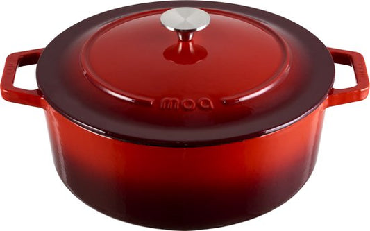 MOA Gietijzeren Braadpan - 7,2L Stoofpot - Voor Alle Warmtebronnen incl. Inductie - Met Deksel - Ø 30cm - Anti-Aanbaklaag - Rood