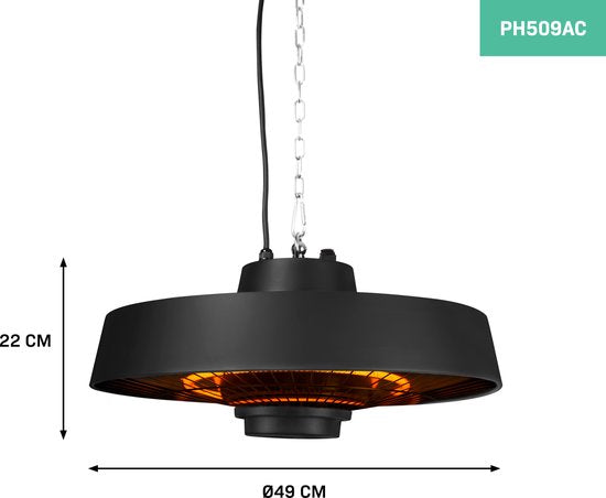 VONROC Terrasverwarmer – Hangend & Infrarood – 2000 W – 50 x 50 x 25 cm – Zwart