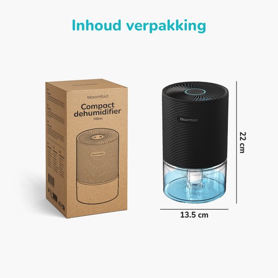Bloomfold Luchtontvochtiger - Compact 700ML - 250ML per dag - voor Slaapkamer, Woonkamer en badkamer
