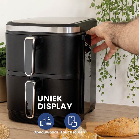Nexxt - Double Stacked Airfryer - 11 l Inhoud - Zwart & RVS - 12 Kookprogramma's - Gestapeld Model - Ruimtebesparend & Dubbele Lade