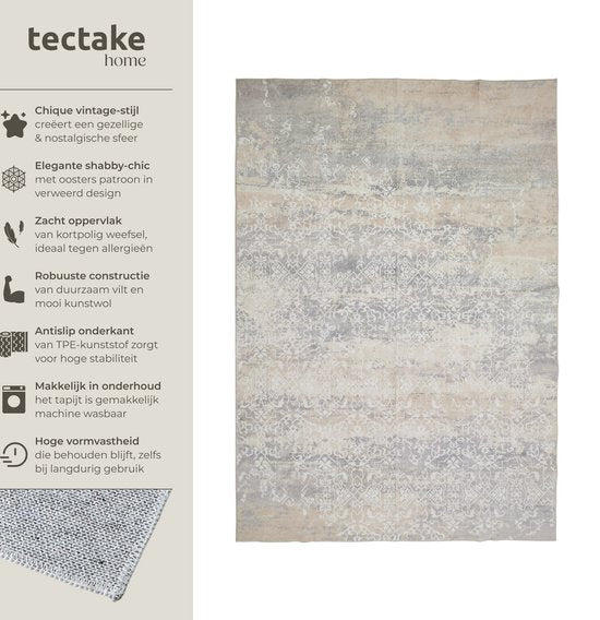 tectake® Vintage design tapijt - Dalia - Laagpolig vloerkleed voor woonkamer, kinderkamer, slaapkamer of hal - Wasbaar - Div. afmetingen - 160x230cm - beige