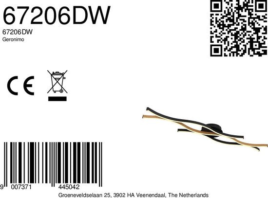 Globo plafonniere Geronimo - zwart - metaal - 67206DW