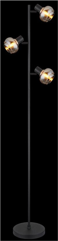 Vloerlamp TOKKI Glas 154.0cm Matt zwart | smoked E14 3-Lichts