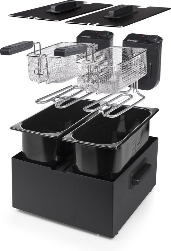 Princess Dubbele Frituurpan 183028 – Inhoud 2 x 3 liter - Koude Zone – 3600W - 2x regelbare thermostaat - Zwart