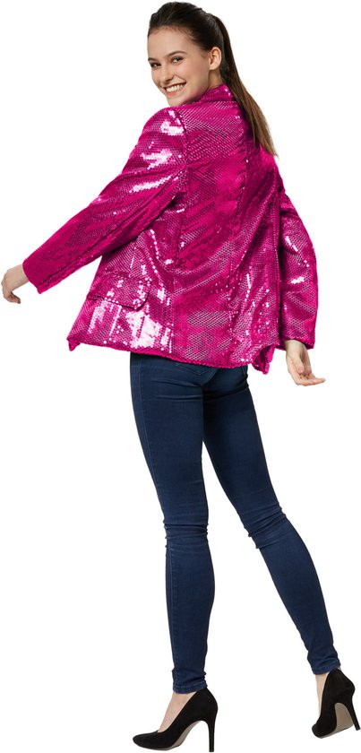 Dressforfun Paillettenjas dames pink XXL - verkleedkleding kostuum halloween verkleden feestkleding carnavalskleding carnaval feestkledij partykleding - 303880