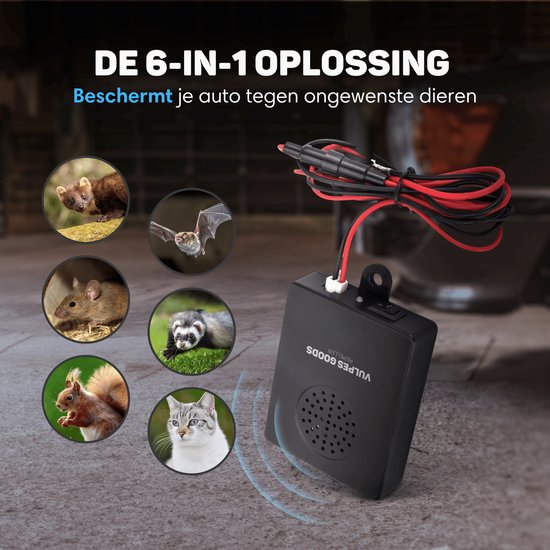 Vulpes Goods® Verjager - Marterverjager Auto 12V - Muizenverjager - Ongedierte Verjager met variabel Ultrasone & Flitslichten - Steenmarter Verjager - 6in1 - Outdoor - Buiten - PRO Versie