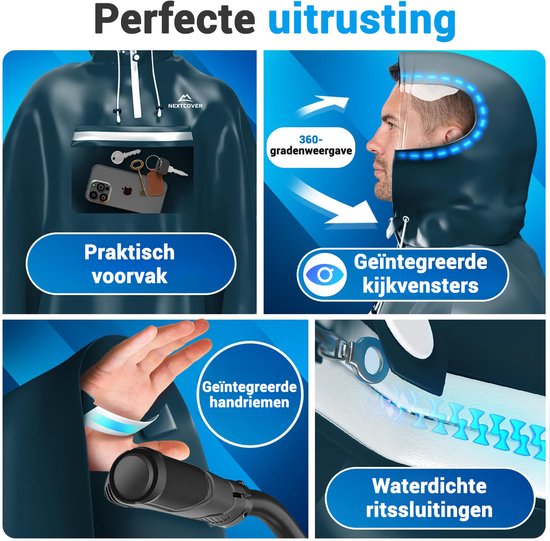 Nextcover Regenponcho Fiets voor Dames en Heren | Regencape met AquaShield 2.0 Technologie, Winddicht & Waterdicht | Ideaal voor Fietsen, Wandelen en Vissen | Fietsponcho Volwassenen Unisex Pasvorm | Poncho