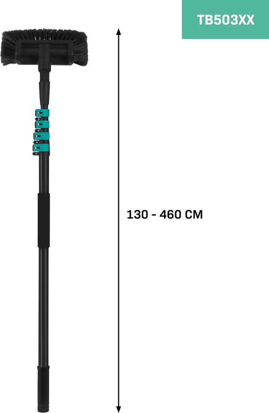 VONROC Telescopische wasborstel – 4,60m - Incl. Borstelkop, waterslang en zeepdispenser