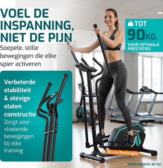 FITAGE Crosstrainer Geluidsarm - Crosstrainers met Bluetooth Kinomap & Zwift - Fitness Trainer met 24 trainingsprogramma’s - Nauwkeurige Hartslagmeter
