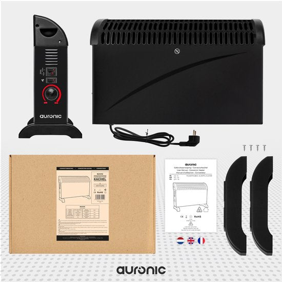 Auronic Elektrische Convectorkachel - 750/1250/2000 Watt - Met Ventilator - Verwarming - Ventilatorkachel - Zwart