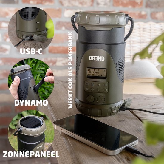 BREND BR-2245 Noodradio met Lantaarn en Afneembare Zaklamp - FM/ DAB+ Radio - Bluetooth - USB-C - Powerbank - Waterdicht - SOS-functie