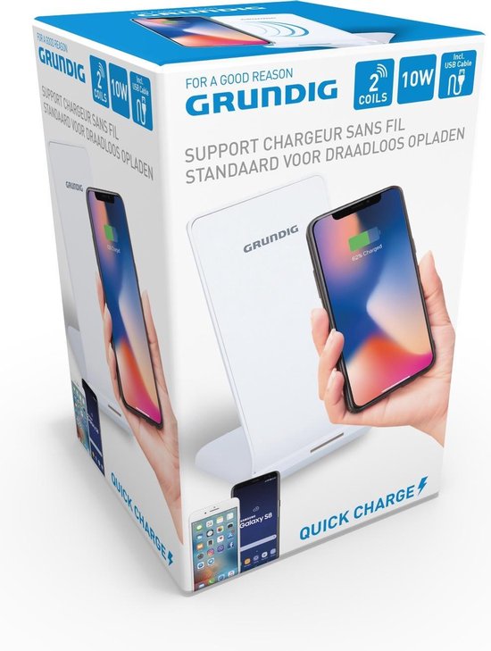 Grundig Draadloze Telefoonoplader - Oplaadstation - voor Smartphone - Slank Design - Wit