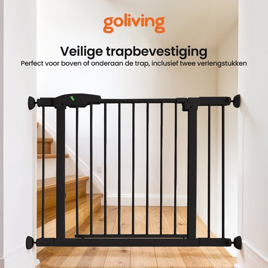 Goliving Traphekje Zonder Boren - 2 stuks - 75 t/m 103 cm - Klembevestiging - Klemmodel - Uitbreidbaar - Metaal - Kinderhekje - Hondenhek - Zwart