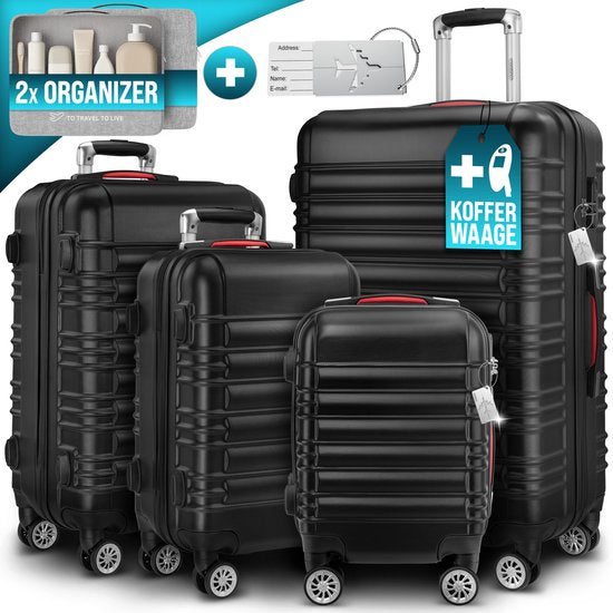 Monzana 4-delige Hardcase Kofferset - Handbagage M L XL Trolleys - Zwart