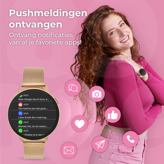 Nuvance - Smartwatch - Dames - 42mm - Bluetooth - Stappenteller - Hartslagmeter - GPS - Waterdicht - IOS/Android - Rosé Goud
