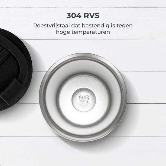 Castagnola Thermosbeker - Koffiebeker To Go - Travel Mug voor Koffie en Thee - Theebeker - 380 ML - RVS - Zwart