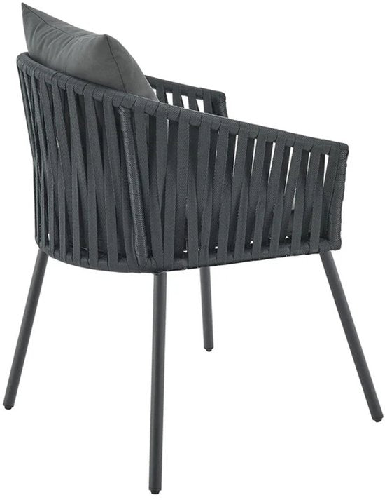 Juskys – Touwstoelen Set van 2 – 58 x 58 x 78 cm – Voorzien Van Afneembare Kussens En Elastisch Vlechtwerk – Voor Terras En Balkon – Donkergrijs Touw