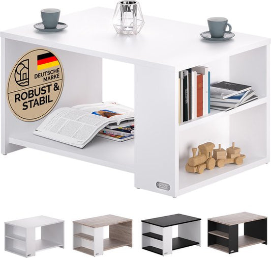 CASARIA Salontafel Opbergvakken – Draagvermogen 50kg 90x59x48cm – Wit