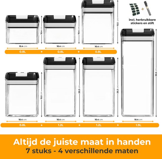 Stosh Voorraadpotten - Voorraadbussen - Snoeppot - 7 Stuks - BPA vrij - Kunststof