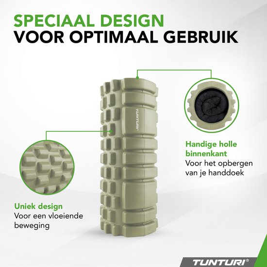 Tunturi Yoga Grid Foam Roller - Massageroller - Foamroller - Fitness Roller - Legergroen- 33cm - Incl. gratis fitnessapp