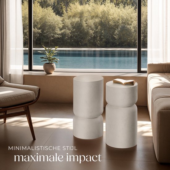tectake® Bijzettafel Amine - Ø 28 x 54,5 cm - Set van 2 Bijzettafels - Koffietafel in Robuust Magnesiumoxide in Steenlook - Tafeltje voor Woonkamer, Slaapkamer of Kantoor - Draagkracht 15kg per Tafel - Inclusief Vloerbeschermers