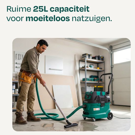 VONROC bouwstofzuiger nat/droog - M-klasse - 1600W - 22kPa - Automatische filterreiniging (klopfunctie) - HEPA H14 - 40L tank – Antistatische slang Ø35 mm