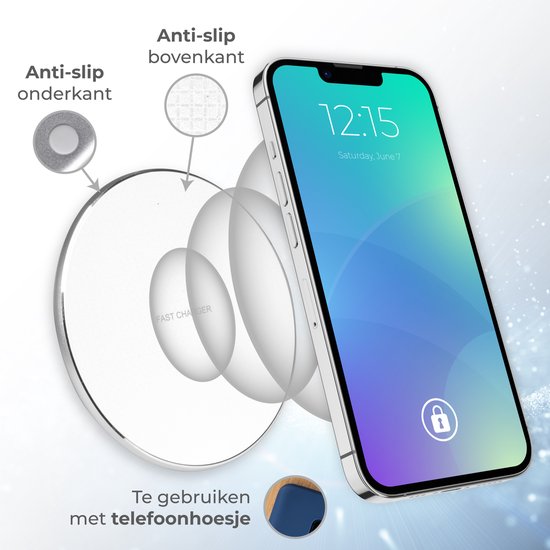 Nuvance - Draadloze Oplader 10W - Inclusief Kabel - Wireless Charger - Fast Charger - Geschikt voor alle Qi-Smartphones - Wit en Zilver
