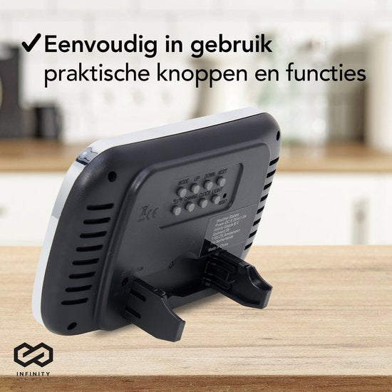 Infinity Goods Weerstation - Weersverwachting - Hygrometer - Binnen en Buiten - Temperatuur - Luchtvochtigheid - Draadloze Buitensensor - 100M bereik - Zwart