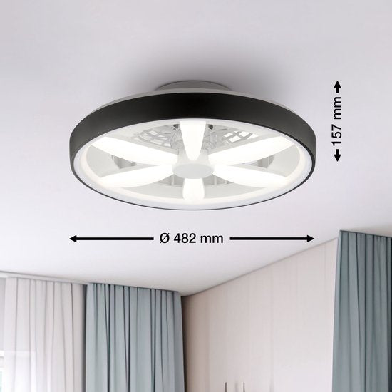 Brilliant Gaiano - Plafondventilator - Met verlichting - Ø 48 cm - LED 48W - Wit en RGB kleuren - Dimbaar - Timer - CCT - Zwart - Zeer stil