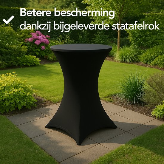 Brixy 2x Stevige Statafel + 2x Zwarte Statafelrok - Partytafel - Robuust en Weersbestendig - Inklapbaar - 80cm x 110cm - Feest - Wit/Zwart