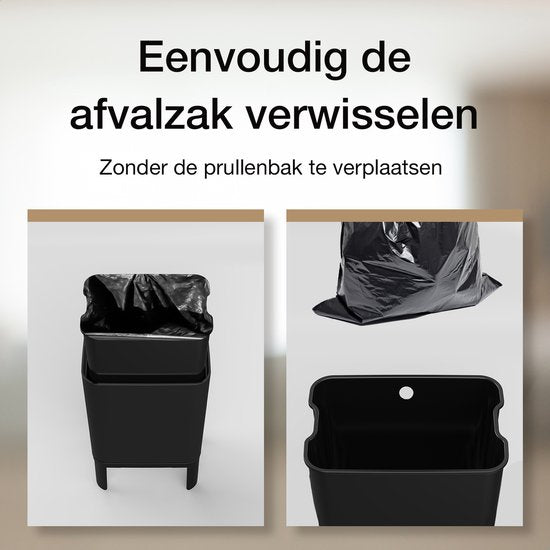 Loftey Prullenbak 60 Liter – Push/Touch - Duo 2x30L - Zwart/RVS