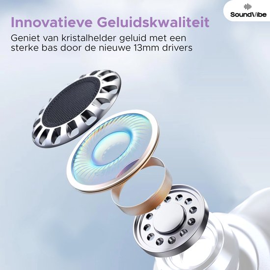 SoundVibe® - Earbuds Draadloos Met Noice Cancelling - Wit - Bluetooth Oordopjes - Noice Cancelling Hoofdtelefoon - Draadloze Oordopjes - Oortjes Draadloos