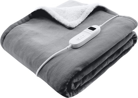 Bloomfold Elektrische Deken - 160 x 130 cm - Wasmachinebestendig - 1 Persoons - 9 Standen - Met Timer - Warmtedeken - Grijs/flannel