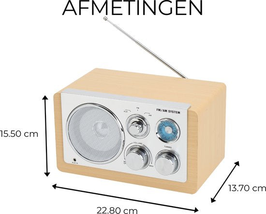 Denver Draagbare FM Radio - Retro - Werkt op batterijen of netstroom - Keukenradio - AM - FM - TR63 - Hout