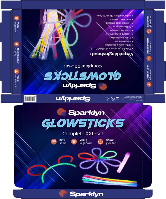 Sparklyn XXL Glow in the Dark Stick Set - 328st Gloei-sticks met accessoires - Breekstafjes - Neon Party