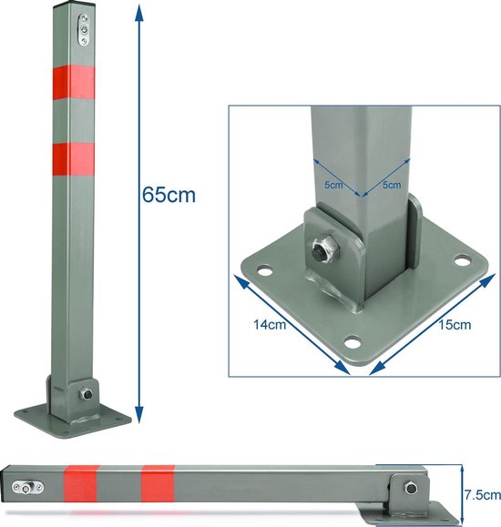 Deuba Parkeerpaal – Staal Incl. Sleutels 65,5x5cm - Grijs