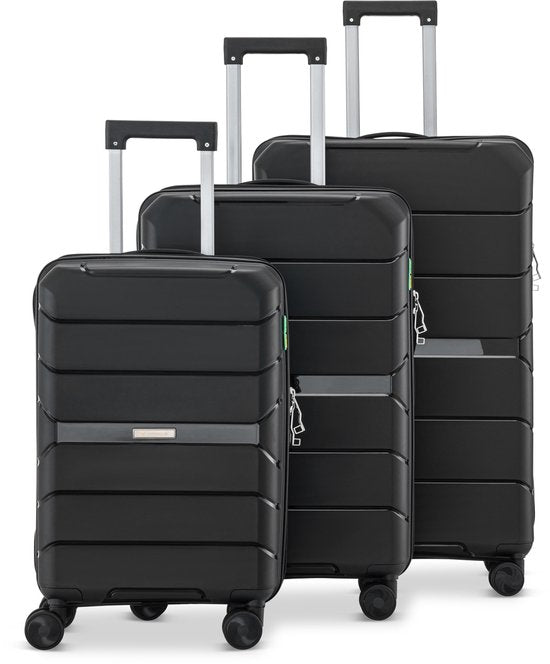 SC Urban Adventurer - Kofferset - 3-delig - Cijferslot - 232L - Spinner wielen - Reiskoffer met Kofferslot - Lichtgewicht - Zwart