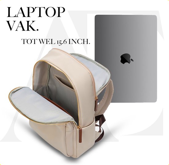 Aramae® - Rugzak Dames - Laptoptas 15.6 Inch - Rugtas Dames - Rugzak Meisje - Rugtas Beige - Schooltas