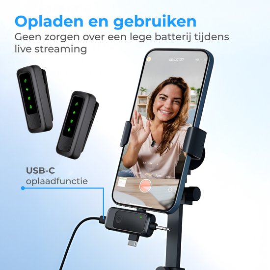 Nuvance Draadloze Microfoon - 2 Stuks - Microfoon Draadloos - Mini Dasspeld Microfoon - Lavalier - 3 in 1 - Incl. 2 Windshields