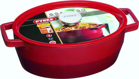 Pyrex Slow Cook rood ovale gietijzeren braadpan 29cm