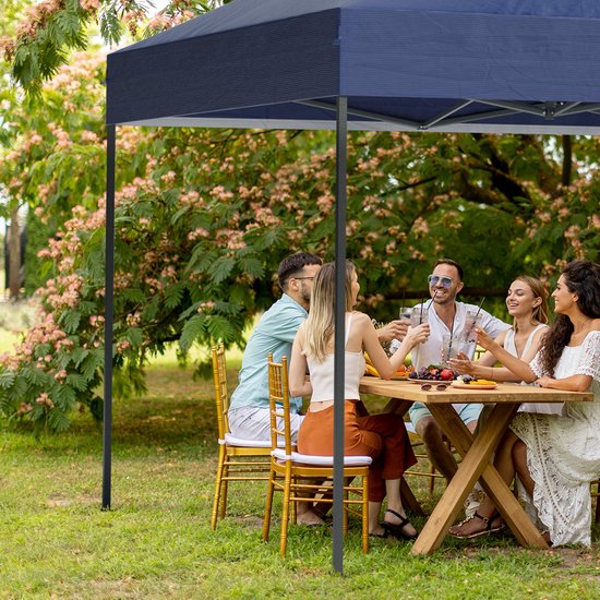 LifeGoods Partytent - Paviljoen - EasyUp - Opvouwbaar - 4 Zijwanden - Waterdicht - Met Draagtas met wieltjes - 300 x 600 cm - Donkerblauw