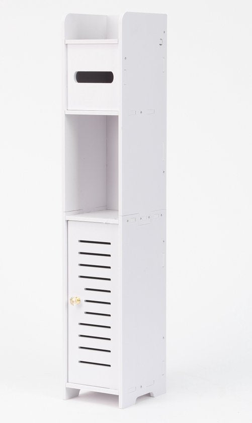 Badkamerkast – Smal Opbergkastje – MDF – 80 cm Hoog – Wit – Voor Toilet of Badkamer