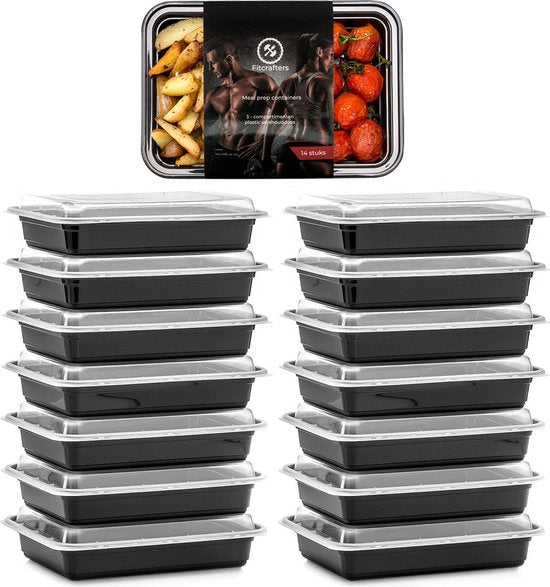 Fitcrafters Meal Prep Bakjes - Vershoudbakjes - Diepvriesbakjes - 14 Stuks - 1 Compartiment - 1L - BPA vrij