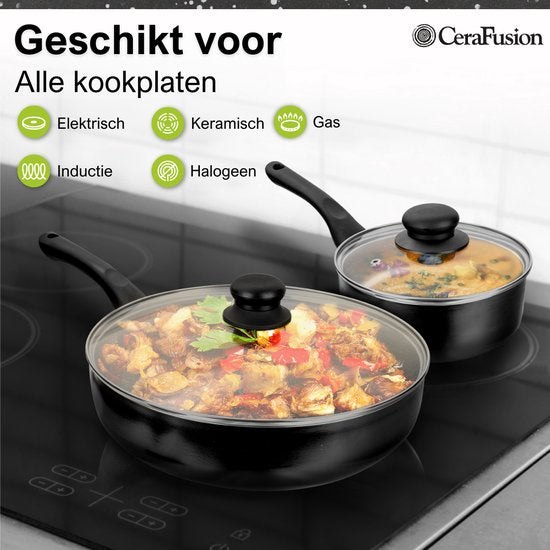 CeraFusion Keramische Pannenset 10-delig - Aluminium - PFAS vrij - Zwart