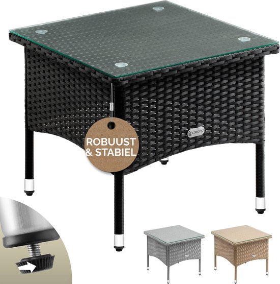 CASARIA Polyrattan Bijzettafel Buiten - 50x50x45cm - Zwart